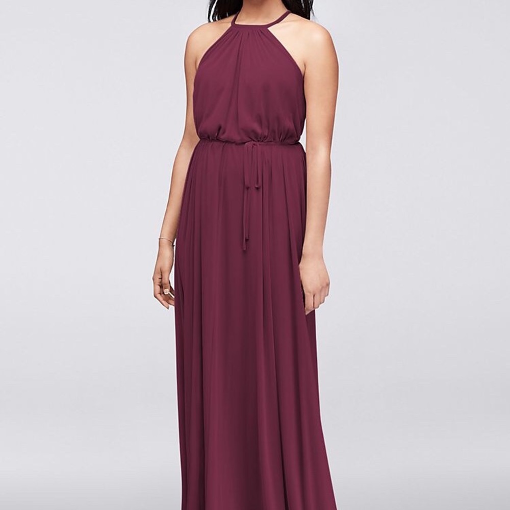 Soft Mesh Halter Bridesmaid Dress with Slim Sash